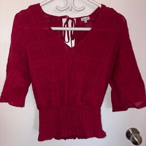 Kismet Red Smocked Tie Front Crop Top